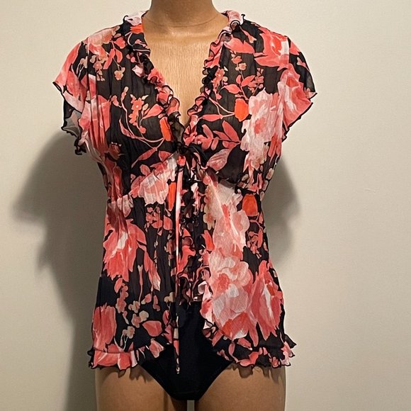 Ricki's Floral Black and Pink Top - Picture 2 of 7